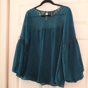 Torrid Chiffon Lace Inset Bell Sleeve Blouse